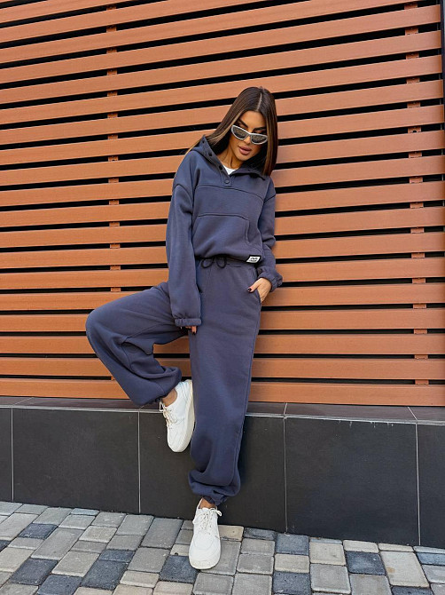 Жіночий стильний теплий повсякденний костюм-двійка на флісі Графіт, 42/44 Одеса - фото 4