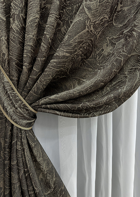 Комплект готових штор VR-Textil Жакард Fantasy № 1632ш Венге з бежевим 100х270 см 2 шт (31-025) Київ - фото 5