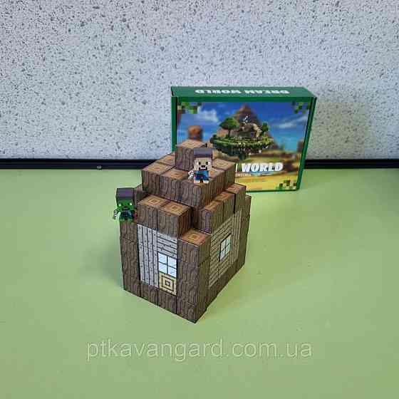 Конструктор магнітний майнкрафт 81 магнітних блоків дерев'яний будинок Стіва Dream World LZCK 031 Хмельницький