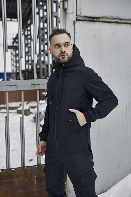 Мужской тактический костюм Softshell Intruder черный, куртка с капюшоном и штаны с карманами и с манжетами соф Одесса - изображение 7