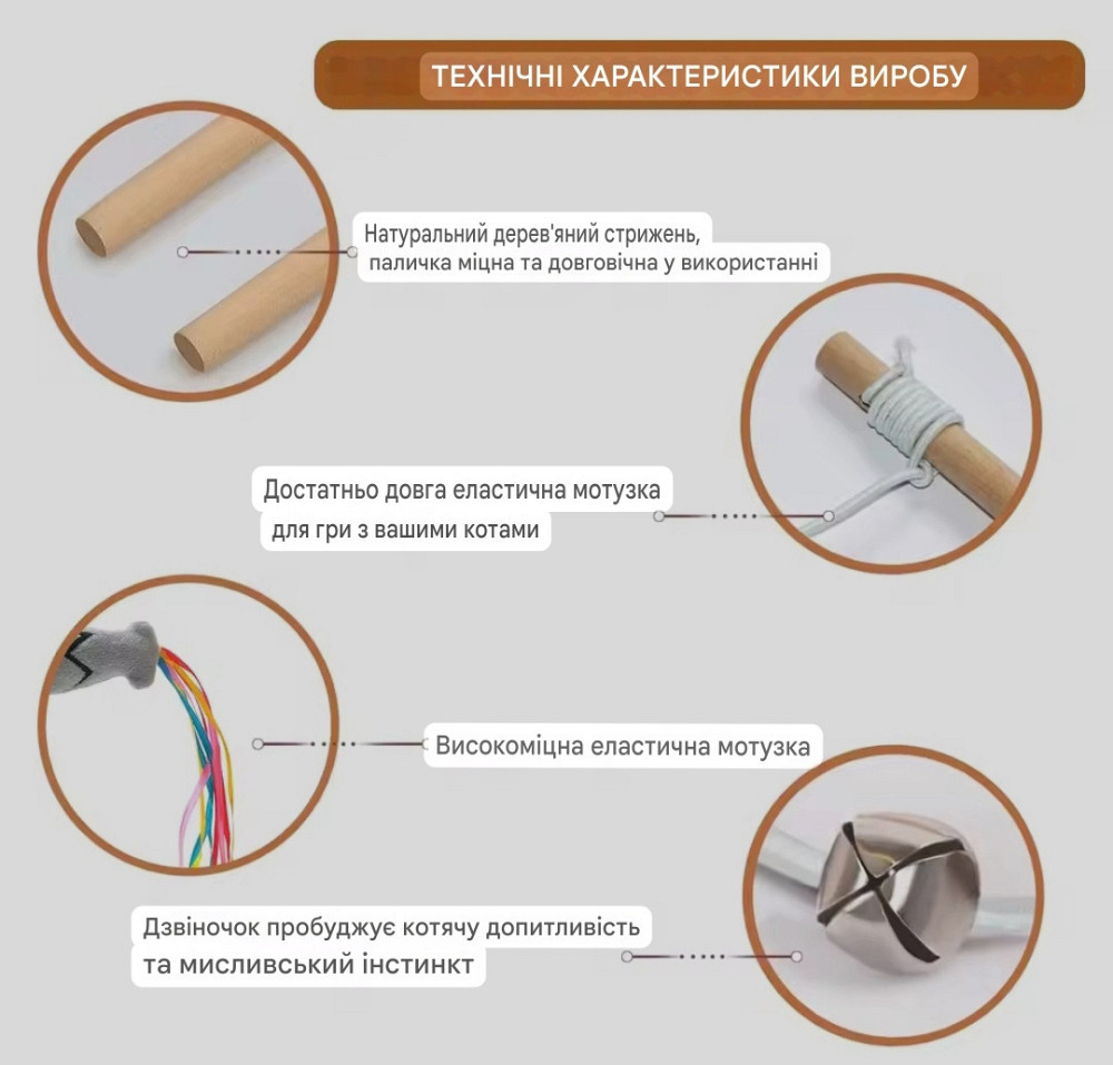 Іграшка-паличка з рибкою та дзвіночком для котиків 40 см блакитний Київ - фото 5
