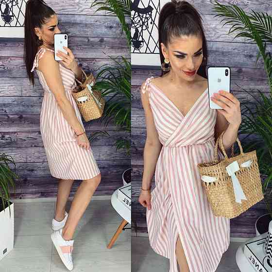 Літня сукня-сарафан у смужку "Indiana" оптом | Норма і батал | Розпродаж моделі 42-44, Бежевий Київ