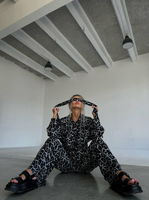 Женский стильный повседневный костюм натуральный штапель Черный, 46/48 Одесса - изображение 5