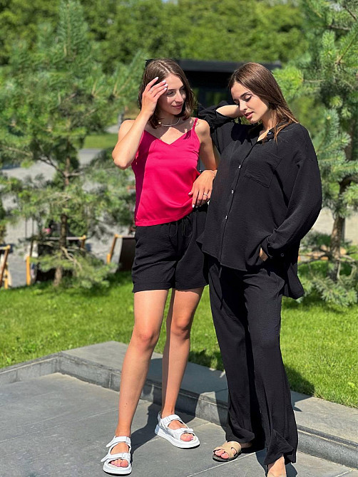 Костюм-трійка жіночий літній креп-жатка Чорний XS-S Харків - фото 9