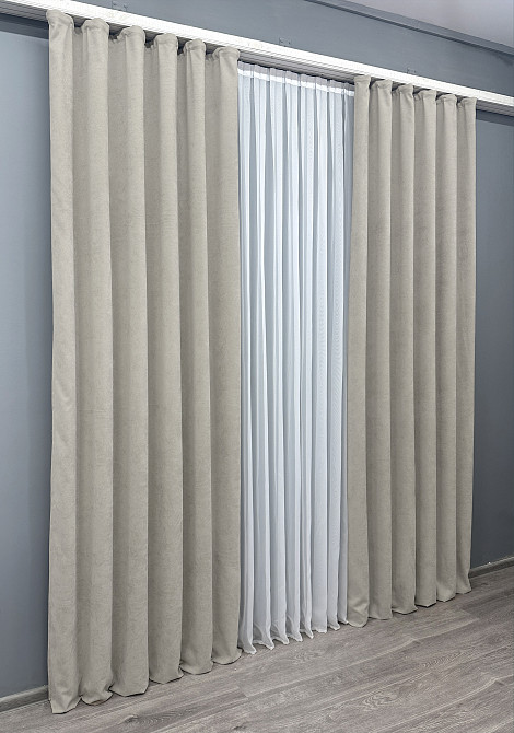 Комплект готовых штор VR-Textil Микровелюр Petek YL № 1803ш Светло-серый 150х270 см 2 шт (33-1068) Киев - изображение 4