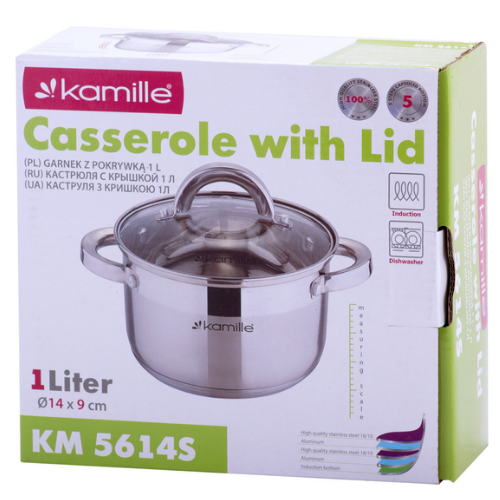 Каструля нержавіюча сталь 1л з кришкою порожнисті ручки 5614S KAMILLE Житомир - фото 3