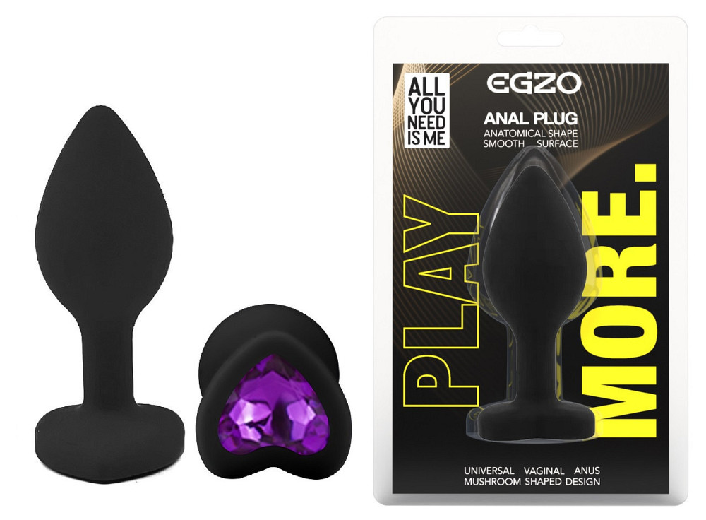 Силиконовая анальная пробка EGZO - Silicone Black Heart Plug Purple, size S Sex Aura Киев - изображение 1