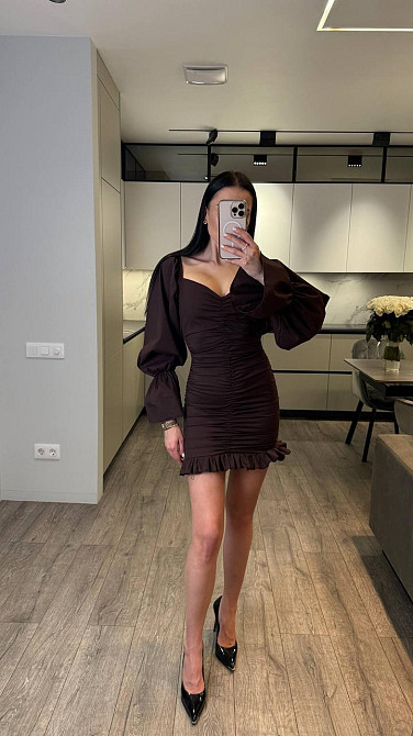 Жіноча приваблива вечірня міні-сукня з турецького коттона. Шоколад, 44/46 Одеса - фото 6