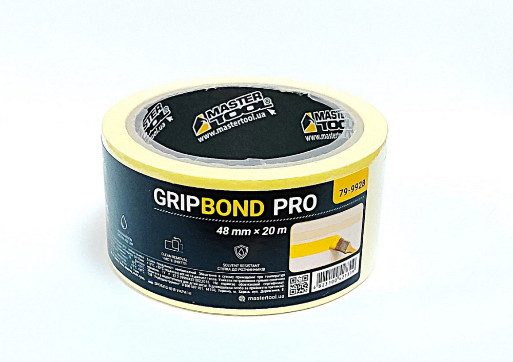 MASTERTOOL Стрічка малярна універсальна MASTERTOOL GripBond Pro 48 мм×20 м жовта 79-9928 Коломия - фото 1