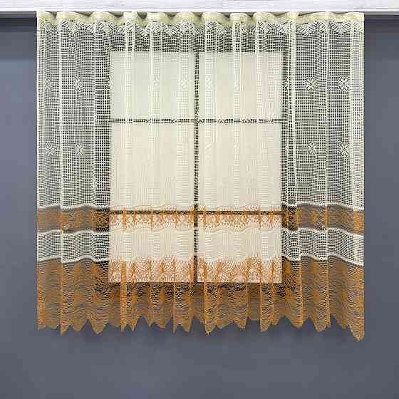 Тюль сетка VR-Textil Juli № 612т Арка на кухню цвет молочный с коричневым 300х150 см (53-0135) Киев