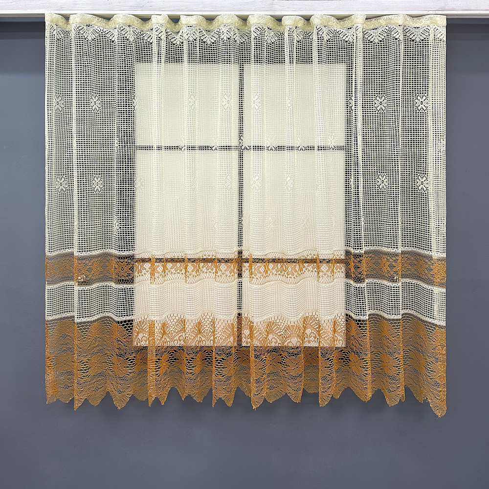 Тюль сетка VR-Textil Juli № 612т Арка на кухню цвет молочный с коричневым 300х150 см (53-0135) Киев - изображение 2