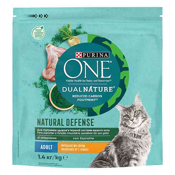 Сухой корм PURINA ONE Adult Dual Nature Spirulina для взрослых кошек с курицей 1.4 кг Киев