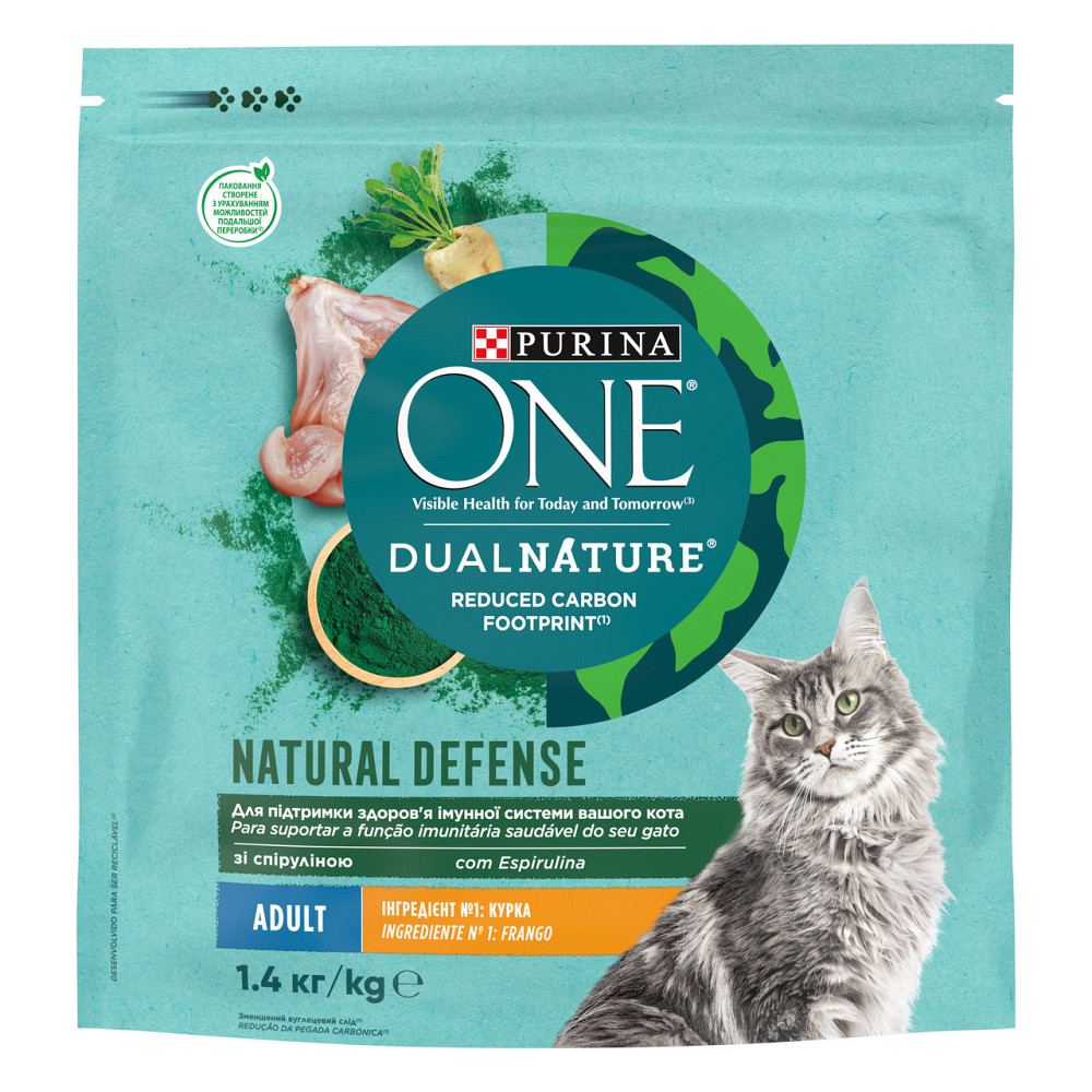 Сухой корм PURINA ONE Adult Dual Nature Spirulina для взрослых кошек с курицей 1.4 кг Киев - изображение 1