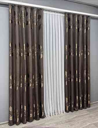 Комплект готових штор VR-Textil Льон Рогожка № 1687ш Венге 150х270 см 2 шт (33-0590) Київ