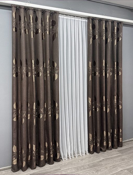 Комплект готових штор VR-Textil Льон Рогожка № 1687ш Венге 150х270 см 2 шт (33-0590) Київ - фото 4