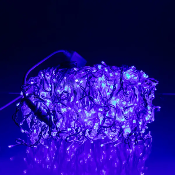 Гирлянда Бахрома 50 м, 600 LED, білий провід, синій Київ