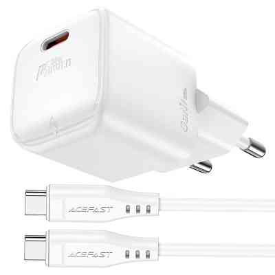 Зарядний пристрій Acefast USB-C 30W Gan A77 mini + USB-C cable Fast Charger White (6974316282853) Вінниця