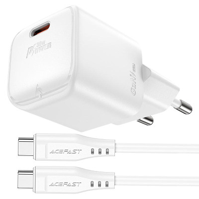 Зарядний пристрій Acefast USB-C 30W Gan A77 mini + USB-C cable Fast Charger White (6974316282853) Вінниця - фото 1