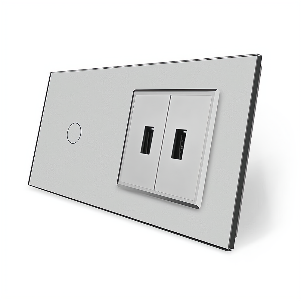 LIVOLO Сенсорний вимикач 1 сенсор 2 USB Livolo сірий скло (VL-C701/2USB-15) Коломия - фото 1
