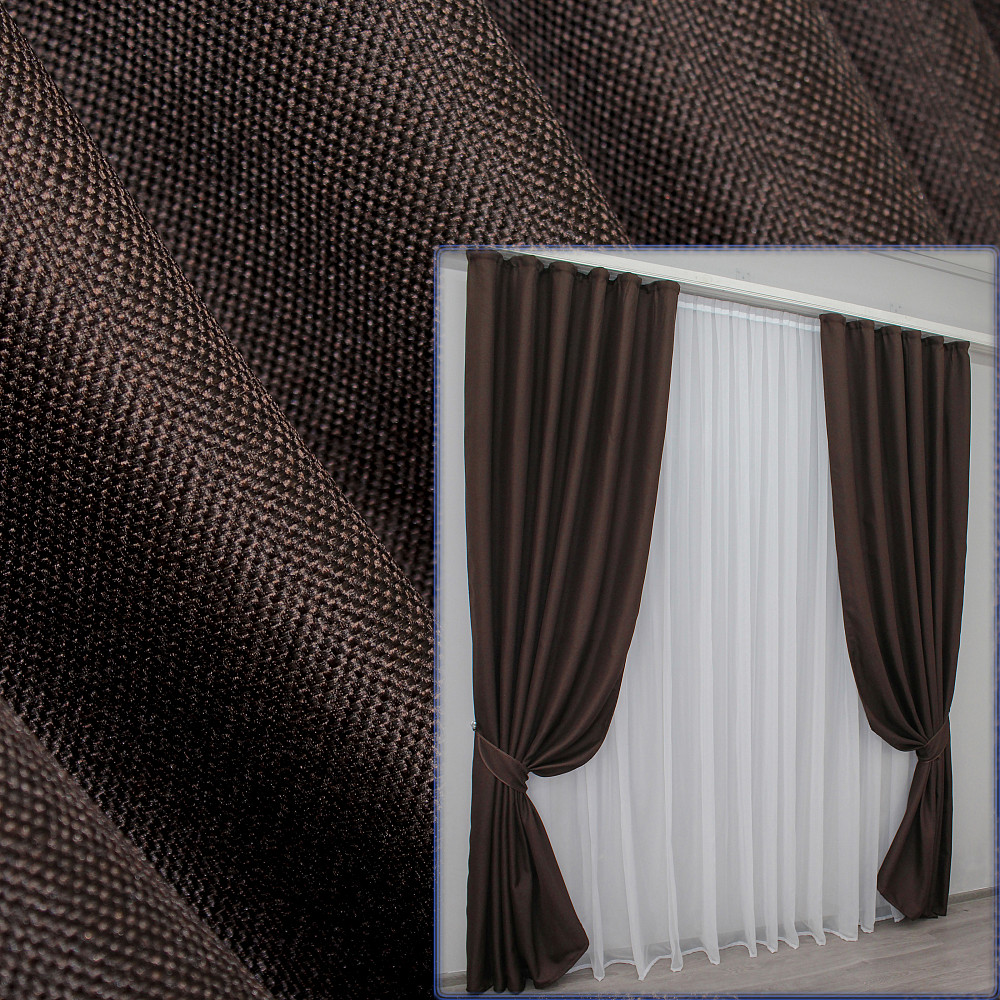 Комплект готовых штор VR-Textil Лен-блекаут Лен Мешковина № 291ш Венге 200х270см 2 шт (32-003) Киев - изображение 1