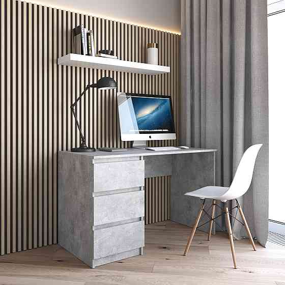 Комп’ютерний стіл VAYS R-13 Бетон, письмовий з тумбою зліва, 3 шухляди, без ручок, ЛДСП, 120×60×75 см - для дому та офісу Львів