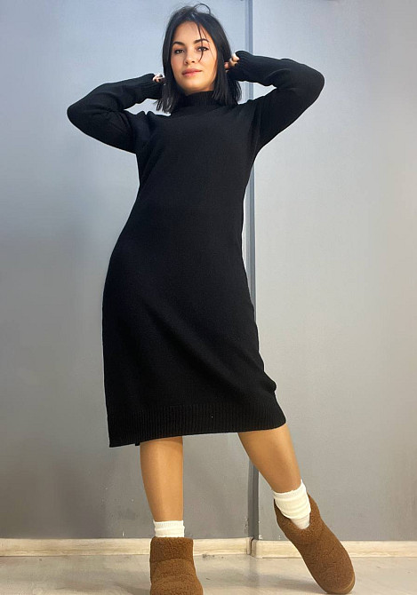 Сукня жіноча Accorddream 2858 светр довга оверсайз комір стійка розріз one size, чорний, one size Київ - фото 12