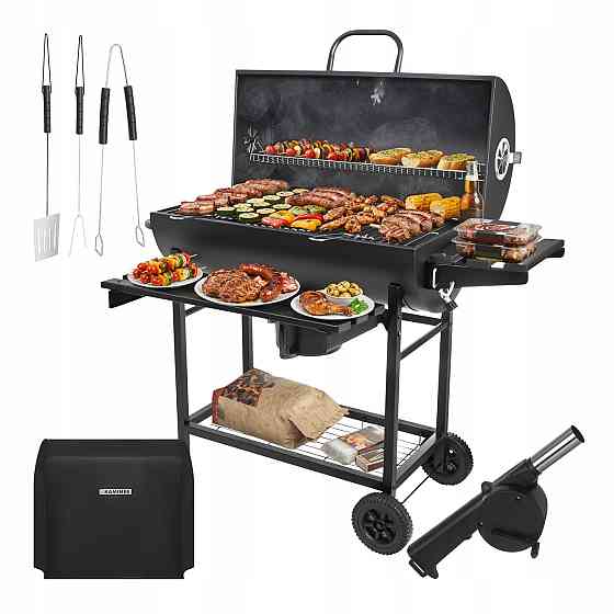 Садовый угольный гриль с крышкой на колесах и аксессуарами Kaminer (27315) Нововолынск