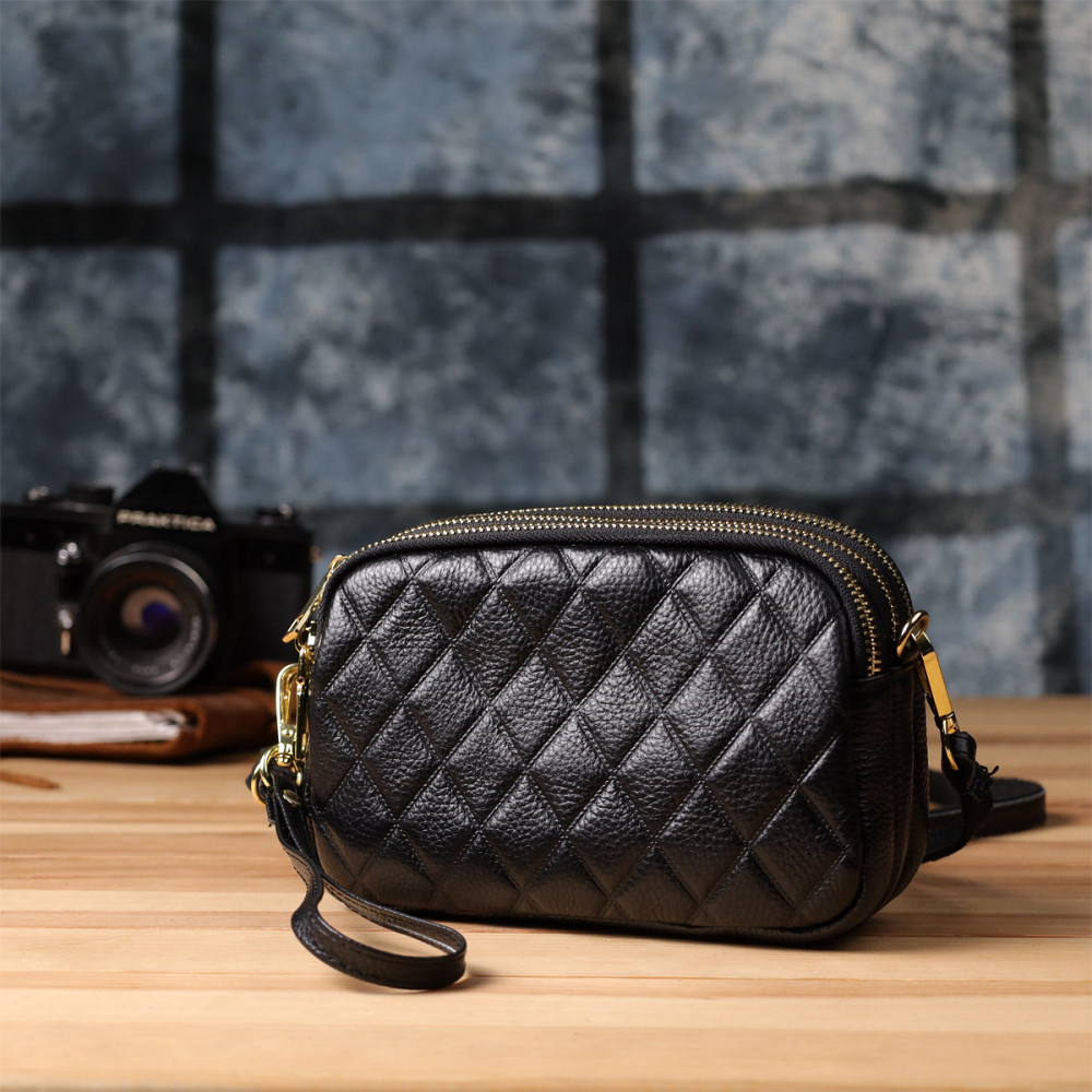 Сумка из натуральной кожи с тремя отделениями для женщин Vintage 22890 Черный Киев - изображение 9