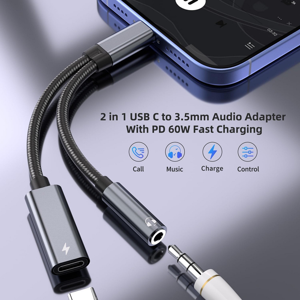 Кабель перехідник 2 в 1 USB‑C 3.5 мм + зарядка Луцьк - фото 2