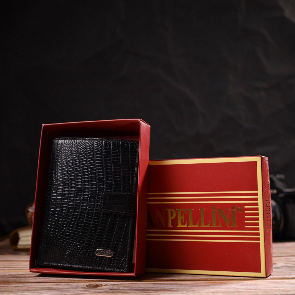 Фактурный вертикальный мужской бумажник среднего размера из натуральной кожи с тиснением CANPELLINI 21859 Киев - изображение 8