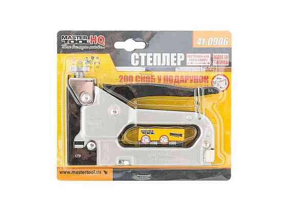 Степлер пружинний MASTERTOOL скоба R53 4-14 мм, плавне регулювання сили удару, корпус метал/хром 41-0906 Коломыя