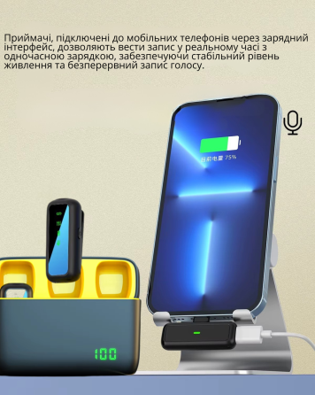 Микрофоны беспроводные петличные с шумоподавлением ONELEADER SX6 с зарядным кейсом с подключением Type-C для iPhone та Android Кам'янець-Подільський