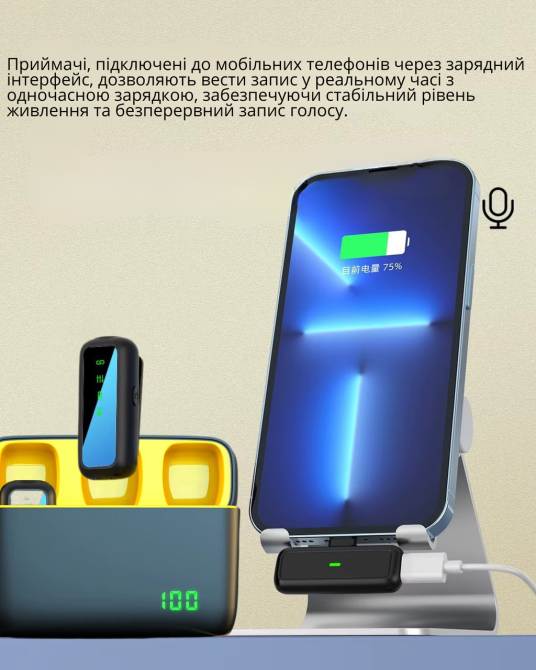 Микрофоны беспроводные петличные с шумоподавлением ONELEADER SX6 с зарядным кейсом с подключением Type-C для iPhone та Android Кам'янець-Подільський - фото 5