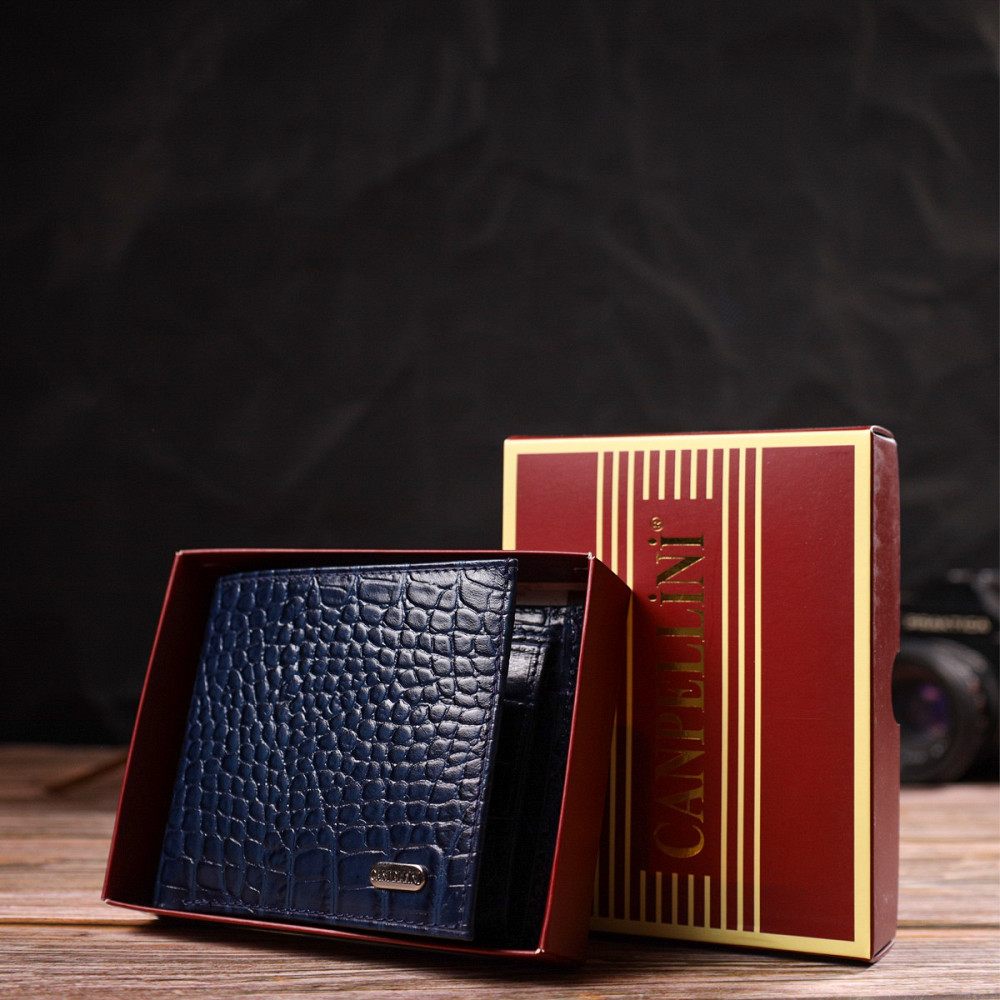 Цікаве чоловіче портмоне з натуральної фактурної шкіри CANPELLINI 21774 Синє Київ - фото 1