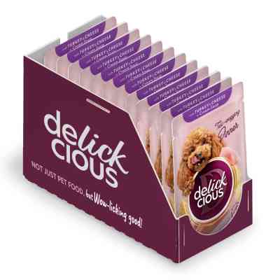 Вологий корм для собак Delickcious Смужки з індичкою та сиром в крем-супі 85 г (4820269141810) Вінниця