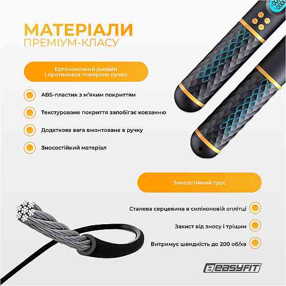 Розумна скакалка EasyFit SmartRope 3 м з утяжнювачами (бездротова) Коломия