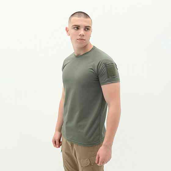 Футболка мужская с коротким рукавом тактическая, с липучками на рукавах для военных Оливковый M Каменец-Подольский
