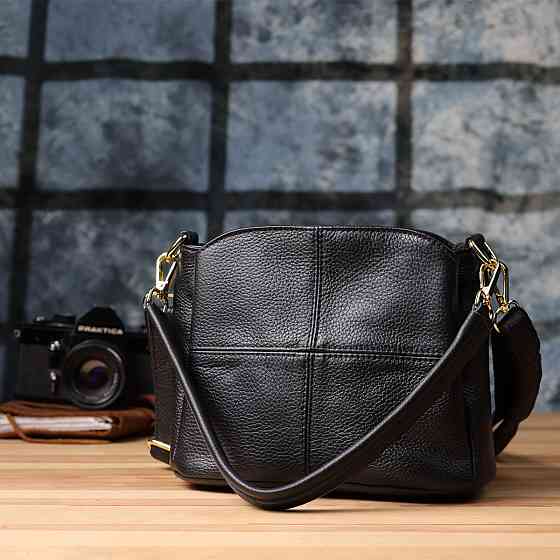 Класична шкіряна сумка для жінок з трьома відділеннями Vintage 22978 Чорний Київ