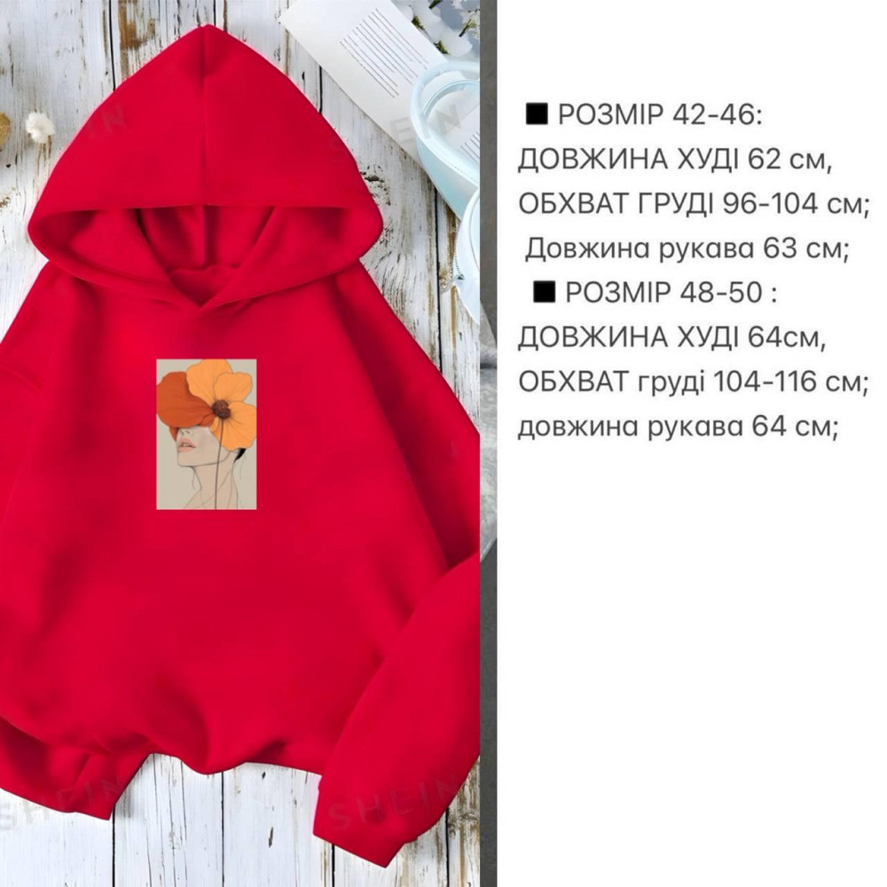 Жіноча утеплена оверсайз кофта з малюнком тринитка на флісі Чорний, 48/50 Одеса - фото 2