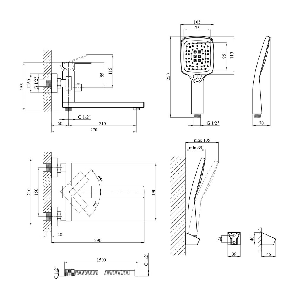 Смеситель для ванны Kroner KRP Edelstahl Kubus - PVD070 Киев - изображение 2