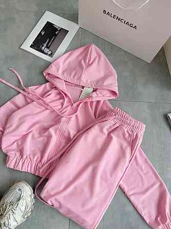 Жіночий повсякденний костюм-трійка: кофта топ і штани двонитка Рожевий, 46/48 Одеса