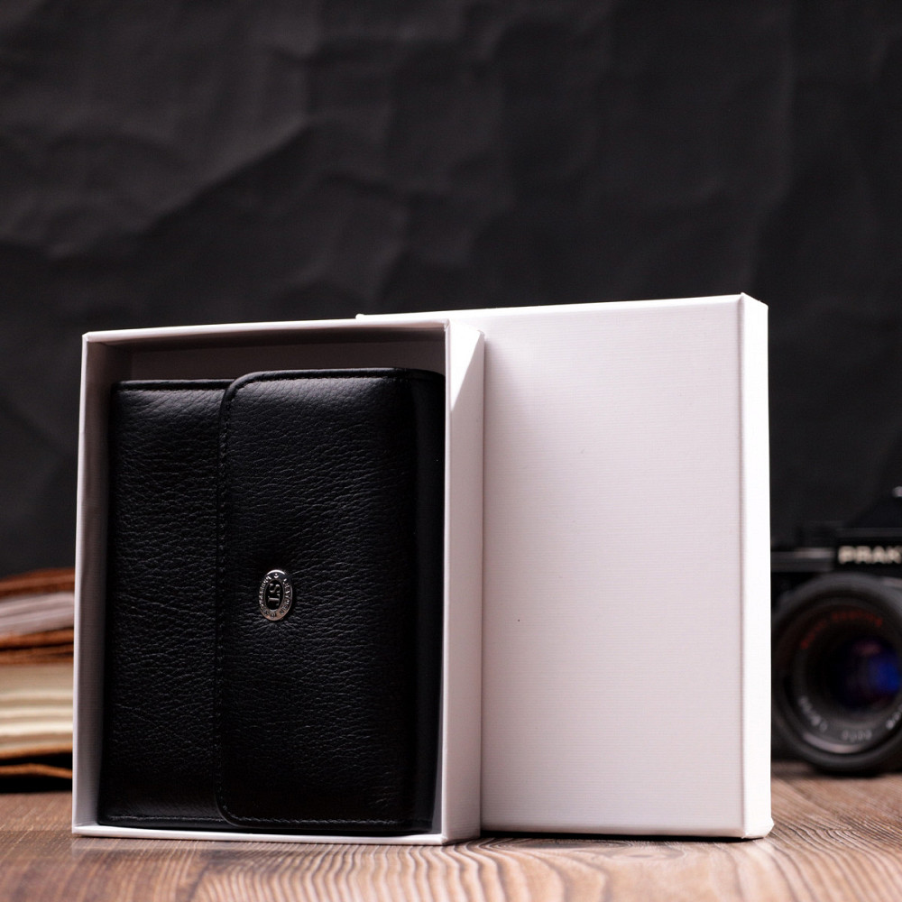 Симпатичний жіночий гаманець із монетницею з натуральної шкіри Чорний (ST Leather) Київ - фото 4