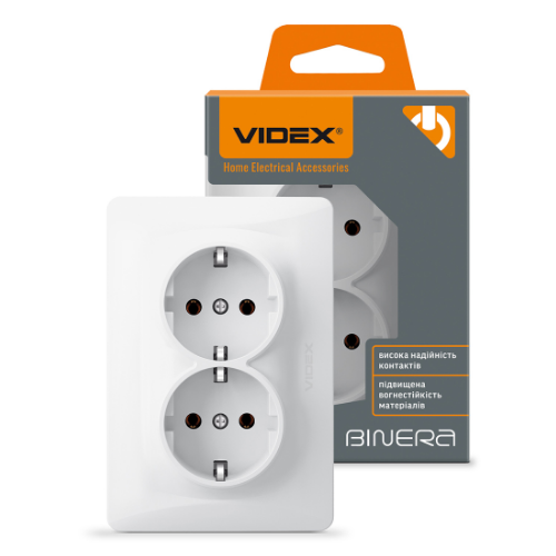 BINERA білий Розетка внутрішня 2-а із заземленням Videx Житомир