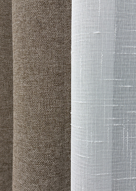 Комплект штор VR-Textil льон преміум ELEMENTA 100х270 2шт і Тюль 300х270 1864ш-115т сіро-коричневий з білим 71-070/1 Київ - фото 6