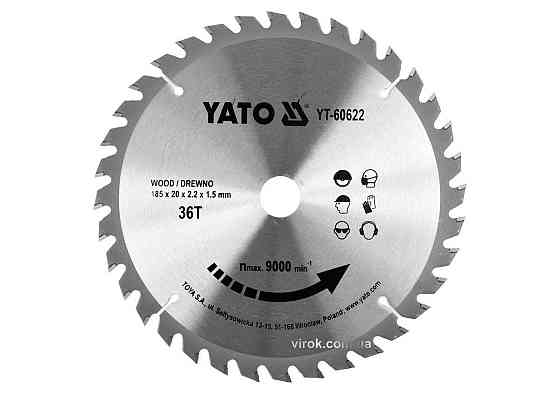 Диск пиляльний победітовий по дереву YATO: 185x20x2.2x1.5 мм, 36 зубців, R.P.M до 9500 1/хв [25/50] Одесса