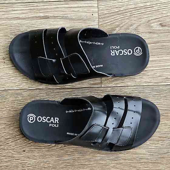 Мужские Шлёпанцы Тапочки Сланцы Чёрные Кожаные (размеры: 41,42,43,45) Днепр