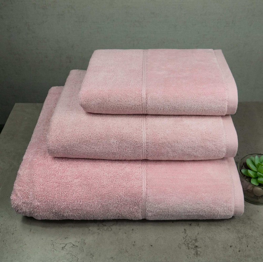 Набор велюр/махра полотенец 3шт GM Textile 40x70см, 50x90см, 70x140см Premium Milado 550г/м2 (Розовый) Сумы - изображение 1