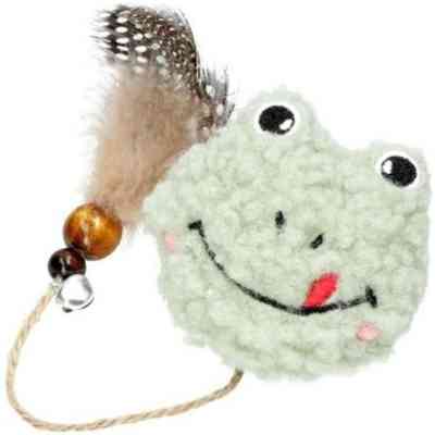 Игрушка для кошек Hippie Pet Плюшевая лягушка с перышком зеленая 11 см (HIPCT2304102-2) Винница