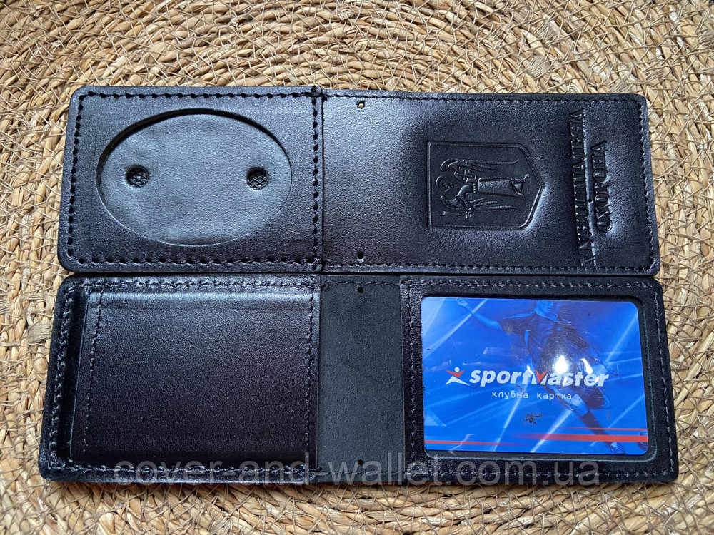 Шкіряна обкладинка на посвідчення "Муніципальна охорона" з відділенням для жетону (на карточку) Київ - фото 3