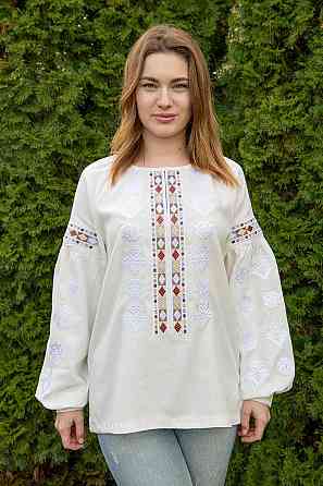 Вишиванка жіноча з довгим рукавом лляна, молочна я топ 56/58 Київ